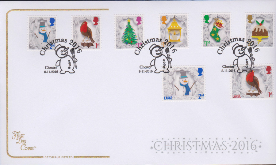 2016 - Christmas Set Cotswold First Day Cover, Christmas 2016 Chester Postmark